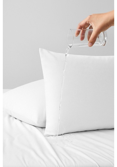 Yastık Alezi Seti Pamuklu Sıvı Geçirmez 2 Li Yastık Koruyucu Beyaz Beyaz