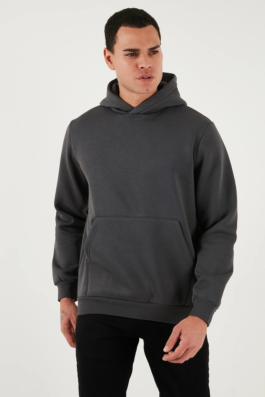 Buratti Regular Fit Kapüşonlu Kanguru Cepli Içi Tüylü Yumuşak Şardonlu Erkek Sweat 5905281 Antrasit