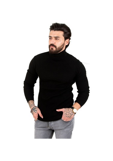 Deepsea Erkek Siyah Balıkçı Yaka Örme Kazak 2100015 Siyah