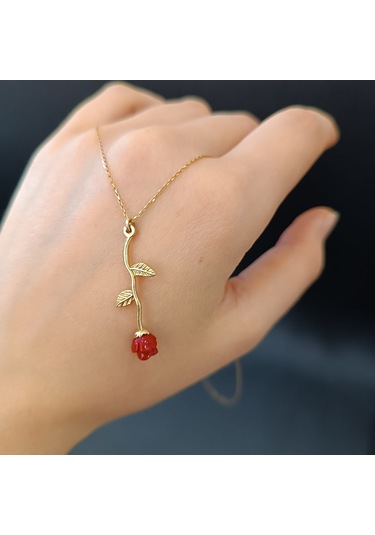 925 Ayar Gümüş Gül Modelli Harika Tasarım Altın Kaplama Kolye Gümüş