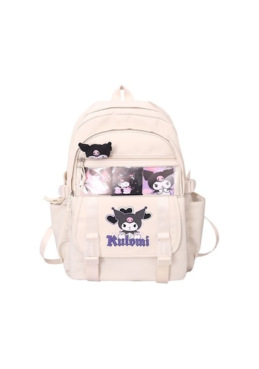 6d Baskılı Kuromi Okul Çantası Ilkokul Sırt Çantası-beyaz