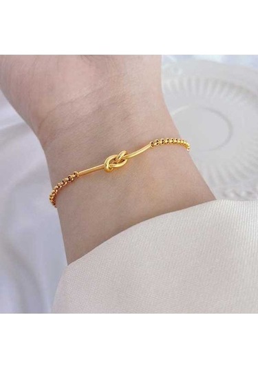 Flybuy 18 Ayar Altın Titanyum Çelik Bilezik Japon Kore Düğüm Kız Arkadaşları İçin Şık Sarı Altın