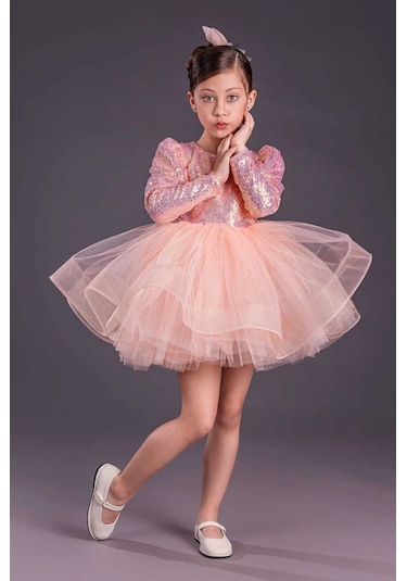 Uzun Kol Balerin Elbise Tütü Etek Pul Payetli SOMON