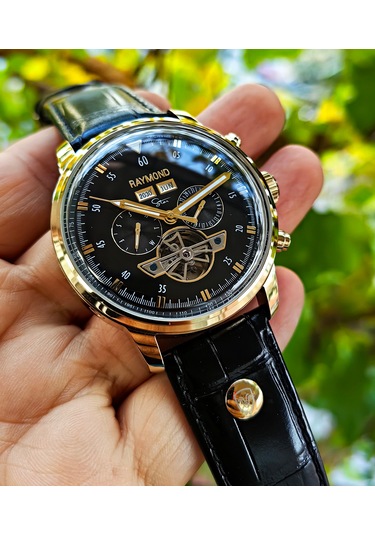 Raymond Star Serisi Gold Siyah Otomatik Erkek Kol Saati Altın