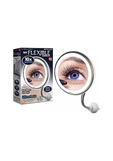 Flexible 10x Zoomlu Esnek Işıklı Çerçeveli Makyaj Aynası Beyaz
