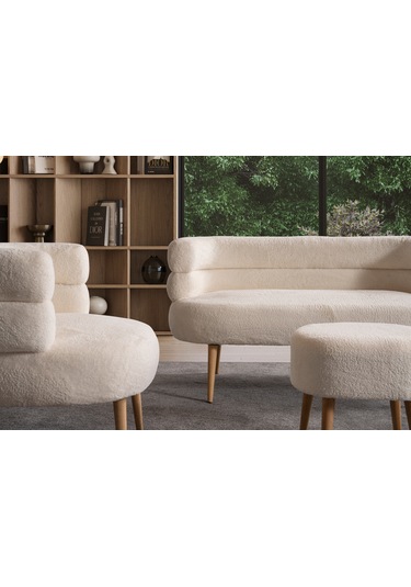 Barel Özel Tasarım Çay Seti Koltuk Takımı,berjer Ve Puf Ofis Balkon Cafe Bahçe Salon Mobilyası 4 Lü Takım Krem Krem