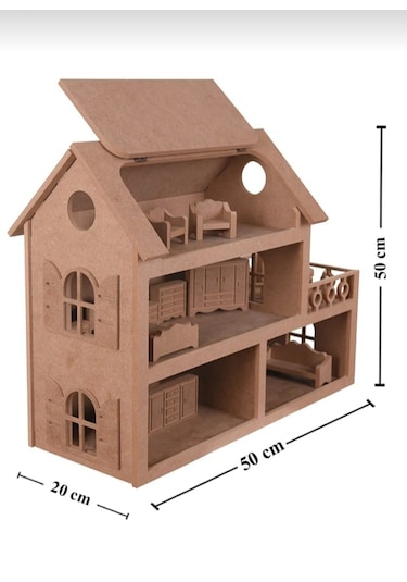 Ahşap Oyuncak Barbie Evi 15 Adet Minyatür Mobilya Takımı Hed...
