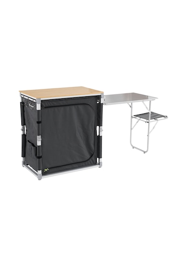 Outwell Padres Storage Unit W. Side Table Bambu Portatif Kamp Mutfağı Çok Renkli