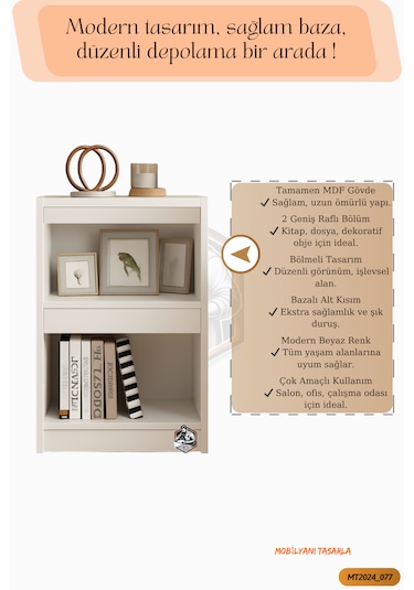 Tamamı Mdf Modern Bölmeli 2 Raflı Bazalı Kitaplık