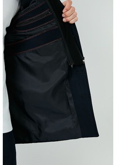 Buratti Çıkarılabilir Kapüşonlu Kırçıllı Slim Fit Kaşe Erkek Kaban 5841013 Lacivert