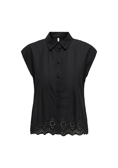 Only Kadın Onllou Etek Ucu Dantelli Düğmeli %100 Pamuk Gömlek 15342569 Siyah Siyah