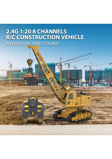 Şarjlı Işıklı Sesli Kumandalı Duman Atan 1:20 Ölçek Oyuncak Vinç Çok Renkli