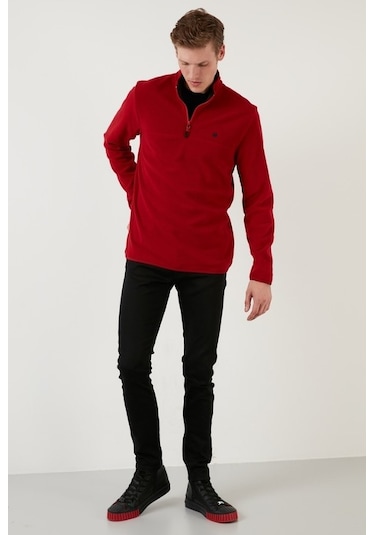 Buratti Slim Fit Anti-Pilling Tüylenme Yapmayan Bato Yaka Kışlık Şardonlu Erkek Polar 5906001 Bordo