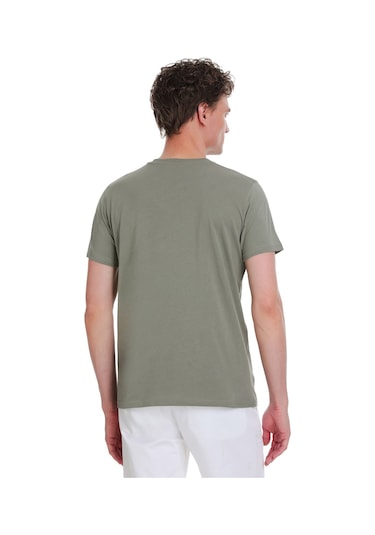 Zeytin Yeşili Regular Fit 100% Pamuk Bisiklet Yaka Tişört 1996541 Vetiver Gri-01