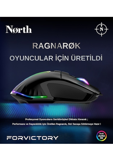 North Ragnarok PMW3389 RGB 12.800 Dpı Profesyonel Makrolu Oyuncu Mouse