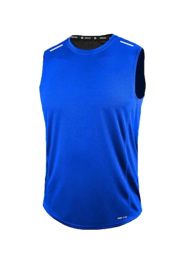 Erkek Nem Emici Hızlı Kuruma Atletik Teknik Performans Sporcu Sıfır Kol T-shirt Drıfıt-sıfırkol Mavi