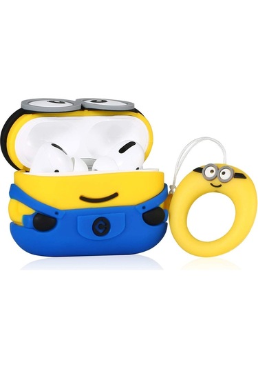 Apple Airpods Pro 3. Nesil 2025 Uyumlu Figürlü Silikon Kılıf Anahtarlıklı Kılıf Sarı - Mavi