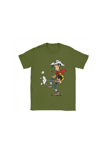 Snapbuyerkekler Şanslı Luke Karikatür Pamuklu Kısa Kollu O Boyun T-shirt 4xl 5xlordu Yeşil Ordu Yeşil