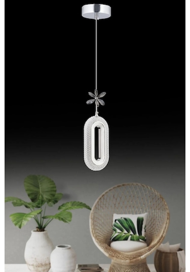 Led Alfa Tekli Gümüş 3 Renk Ledli Kristal Taşlı Modern Led Avize Krom