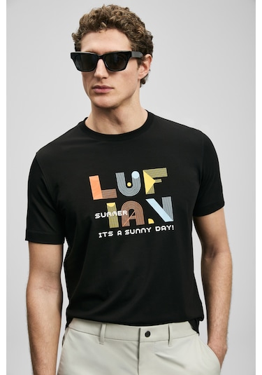 Lufian Sunny Modern Grafik T- Shirt Siyah Siyah 111020291100100