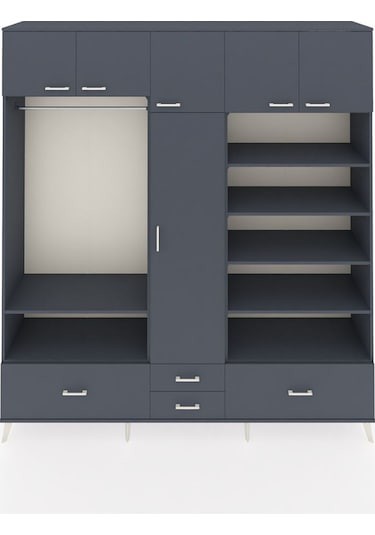 Hyperion Dolap 18 Raflı 4 Çekmeceli Tek Askılı 220x44x243 Antrasit-antrasit/antrasit Antrasıt/antrasıt