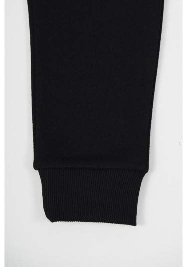 Siyah Kalın Pamuklu Beli Ve Paçası Lastikli Yan Cepli Erkek Çocuk Eşofman Altı Siyah