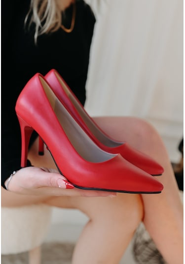 Modadua Jilya Kırmızı Cilt Stiletto Ayakkabı Çok Renkli