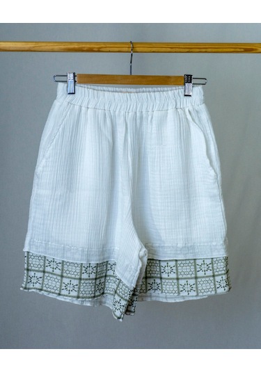 Süper Hafif %100 Pamuk 2 Katlı Müslin Şort - Tişört İkili Takım Pijama Gots Sertifikalı Haki