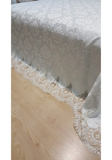 Finezza Beste Fransız Dantelli Simli Jakar Kumaş Krem Yatak Örtüs Krem
