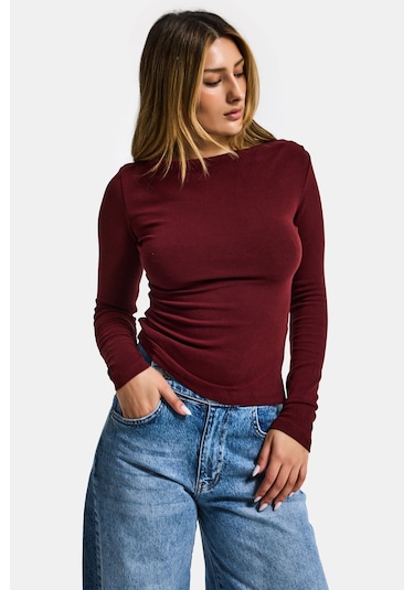 Itsbasic Kadın Bordo W5 %100 Pamuk Asimetrik Kesim Esnek Bluz Body