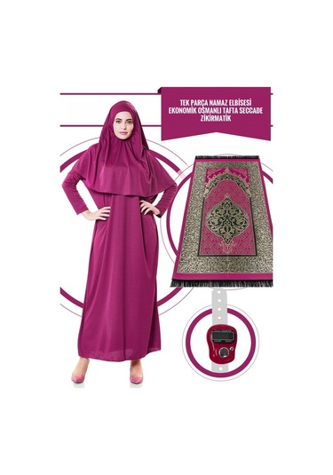 Tek Parça Namaz Elbisesi - Fuşya- 5015 ve Seccade ve Zikirmat