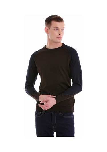 Hatemoğlu Kahverengi Regular Fit Jakarlı Bisiklet Yaka Yünlü Triko Kazak 3 Kahverengi