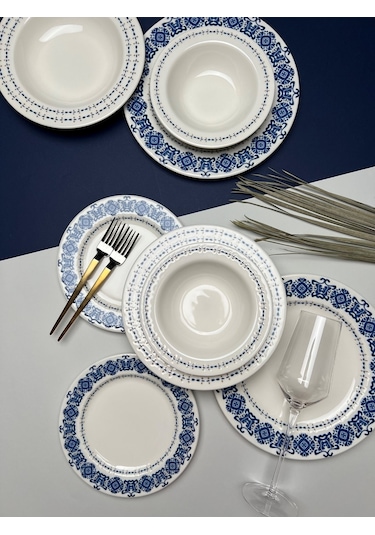 Tabak Evi Bonsai Blue Garden Porselen Yemek Takımı 4 Kişilik 16 P