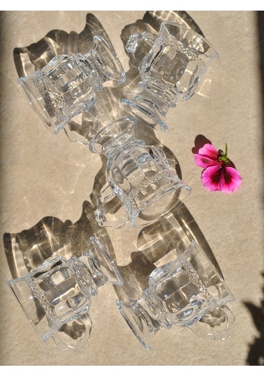 6'lı Ayaklı Cam Bardak - Kulplu Çay Kahve Bardağı 180 Ml Şeffaf