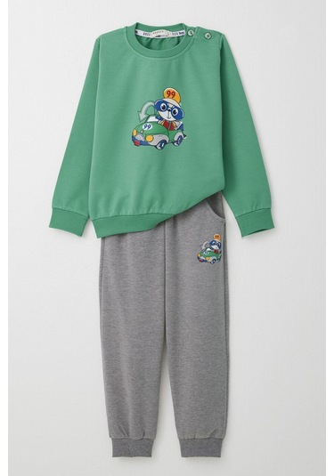 Breeze Erkek Bebek Eşofman Takım Yarışçı Ayıcık Baskılı 9 Ay-3 Yaş, Mint Yeşili Mint Yeşili