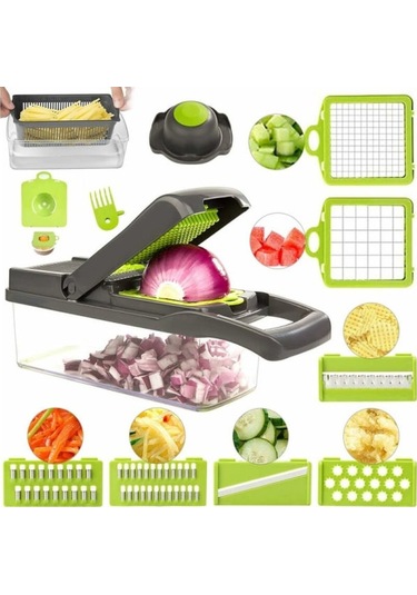 Çok İşlevli Sebze Kesici, Meyve Ve Sebzeleri Keser - 11 Bıçaklı 14 Parçalı Sebze Kesici Seti Kare Diğer