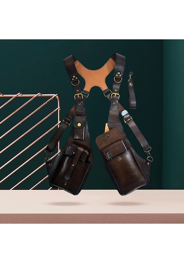 Wezone Klasik Deri Çene Çantası Unisex Dışarıda Kullanın Telefon Çantası Kahverengi Renk