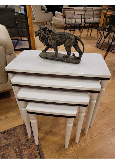 Akset 4lü Lüx Zigon Sehpa Beyaz Ceviz