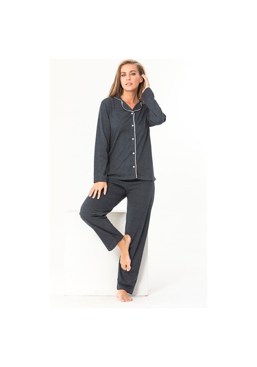 Düğmeli Pijama Takımı Antrasit