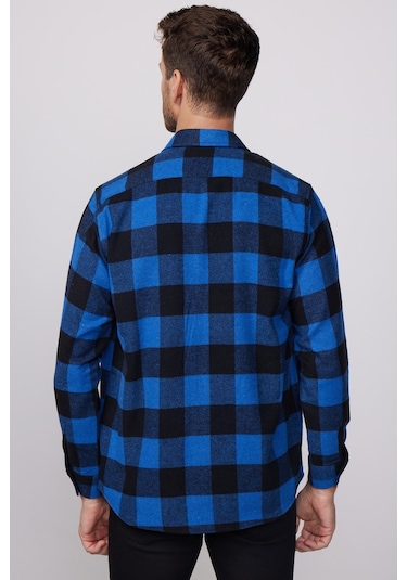 Tudors Klasik Fit Geniş Kesim Tek Cep Kareli Oduncu Kışlık Erkek Gömlek-28635-multi Çok Renkli