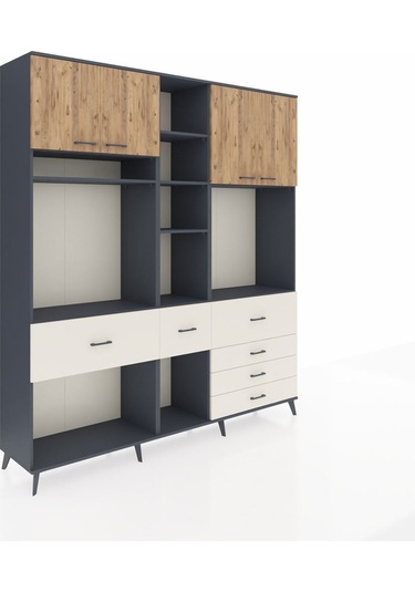 Hyperion Dolap 11 Raflı 6 Çekmeceli 4 Kapaklı 220x44x243 Antrasit-çam/aytaşı Atlas Çam/aytası