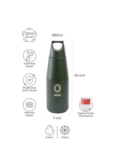 Paslanmaz Çelik Yeşil Şişe Termos 550 ML No:65