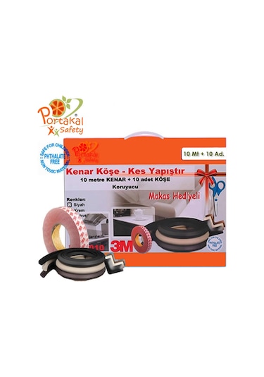 Portakal Safety Kes-Yapıştır 10 M Kenar + 10 Adet Köşe  Koruyucu Kahve Çok Renkli