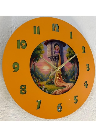 Kişiye Özel İsimli Çocuk Odası Duvar Saati Epoksi Dolgulu 35 Cm Masallar Serisi Turuncu