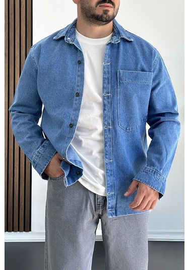 Erkek Büyük Cepli Gömlek Ceket Mavi Edw200 Mavi