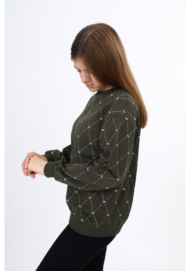 Toontoy Kız Çocuk Baskılı Sweatshirt Haki