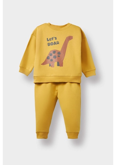 Defacto Erkek Bebek 2li Takım Dinazor Baskılı Sweatshirt Eşofman Altı E9264a525auyl310 Sari