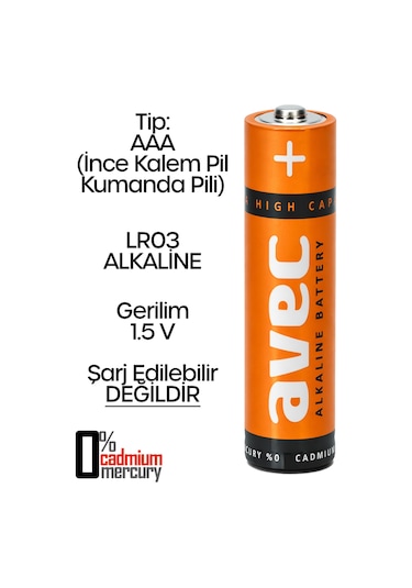 Avec 4lü Aaa Lr03 Alkaline İnce Kalem Pil Alkalin Kumanda Pili Alkali Pil 1.5v