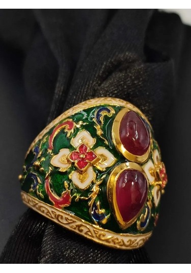 925 Ayar Gümüş Mine İşlem Yüzük 253 Altın