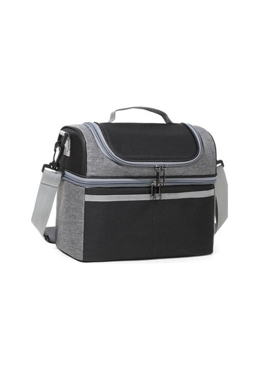 Yalıtımlı Öğle Yemeği Çantası Çift Katlı Öğle Yemeği Tote Büyük Sızdırmaz Genişletilebilir Öğle Yemeği Kutusu Siyah